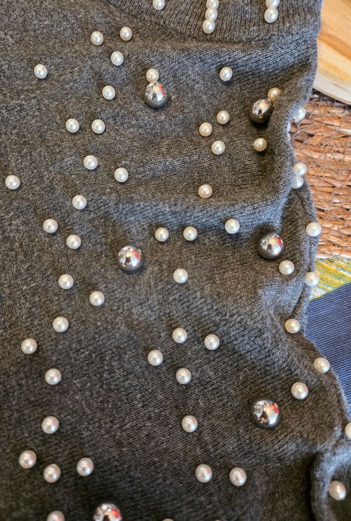 Robe-pull grise avec perles 36 - photo numéro 4