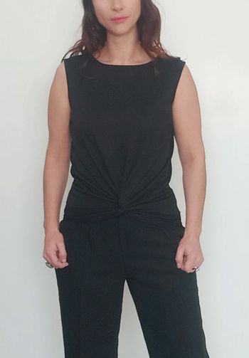 Haut chic fin noir noeud devant taille unique