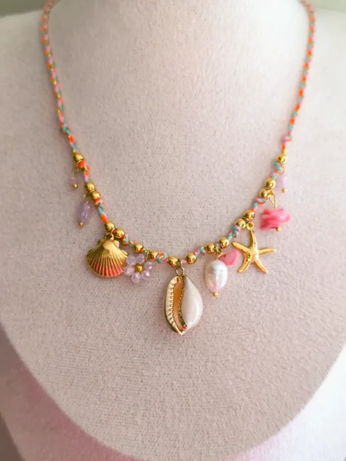 Collier doré et rose avec charms marins et fleur - photo numéro 8