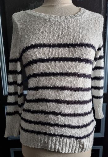 Pull léger style marin blanc avec rayures noir taille S