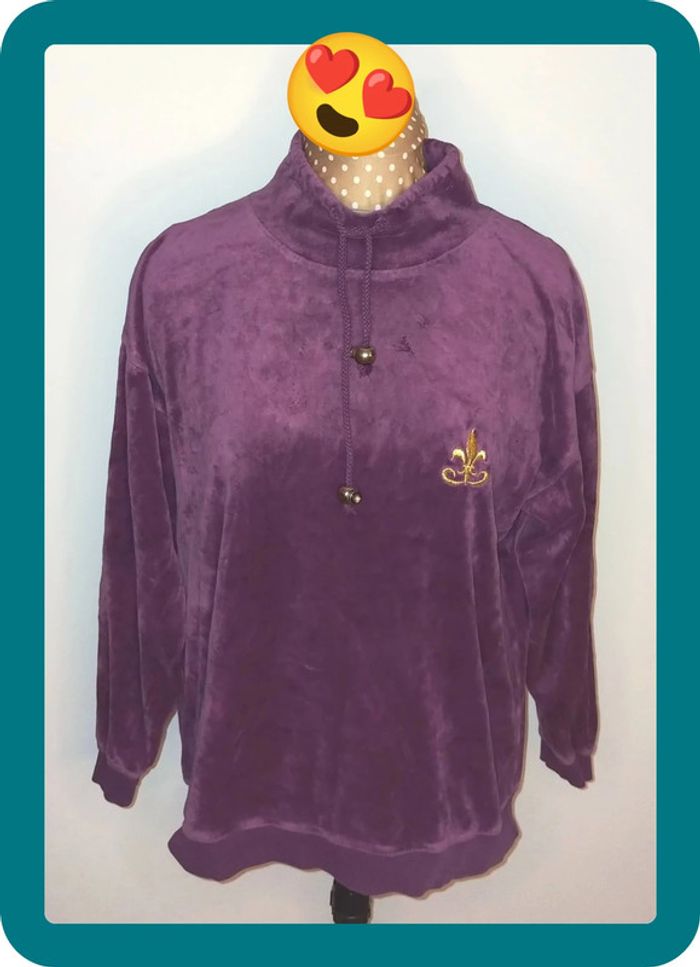 Sweat velour violet femme, taille M, coton - photo numéro 2