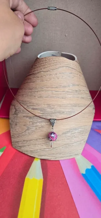 Collier perle multicolore violet fimo neuf