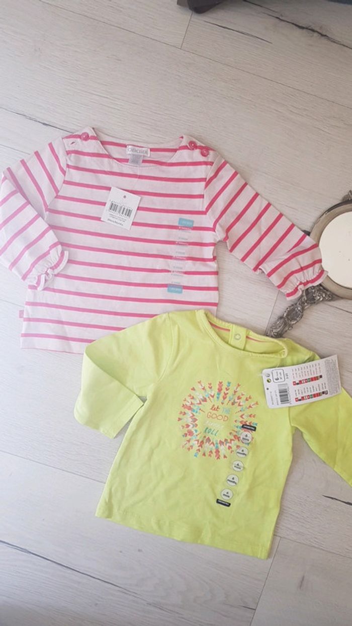 Lot de 2 teeshirts manches longues fille 6mois neufs
