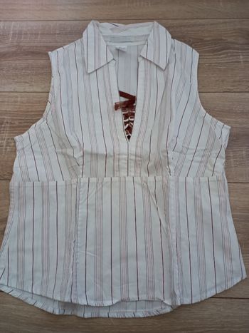 Chemisier sans manches blanc rayé taille 40