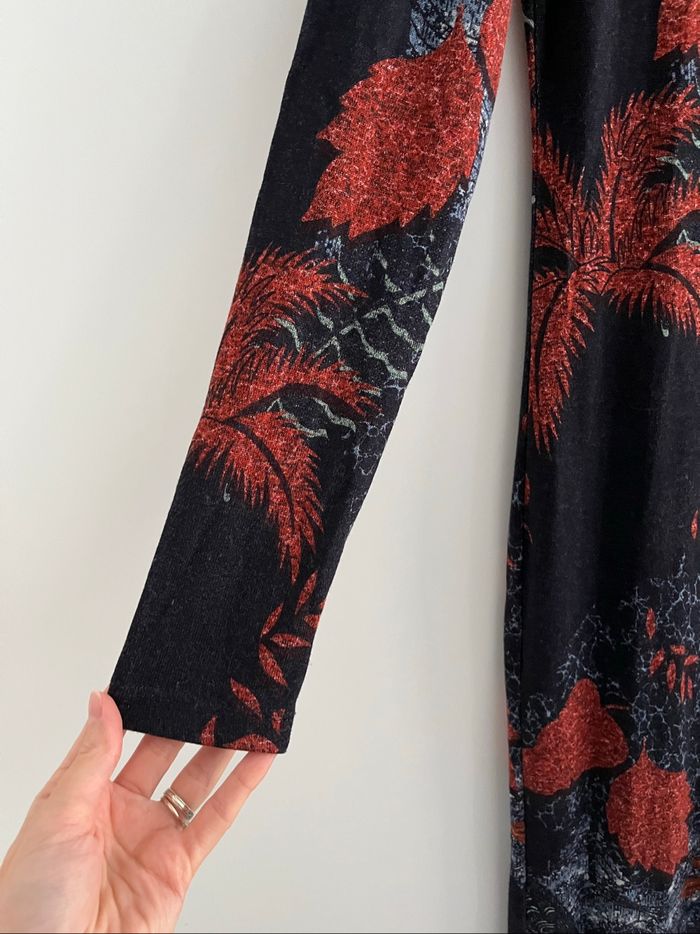 Robe Longue Desigual Noire/Rouge - Imprimé Feuilles Hivernal (Taille M) 🌿 - photo numéro 5