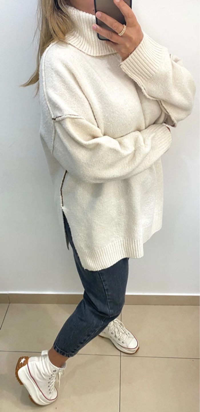 Superbe Pull Col Roulé Crème  Ample Taille M Et Plus - photo numéro 8