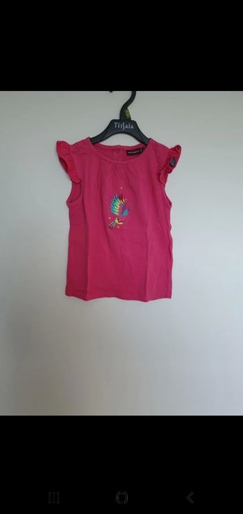 Tee-shirt petite manche rose broderie oiseau 4 ans sergent major