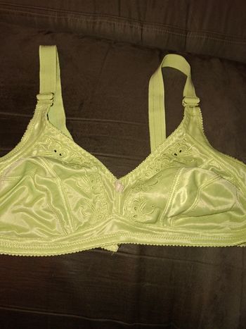 Soutien-gorge vintage vert amande – Broderies fleurs – Taille 110E (FR)