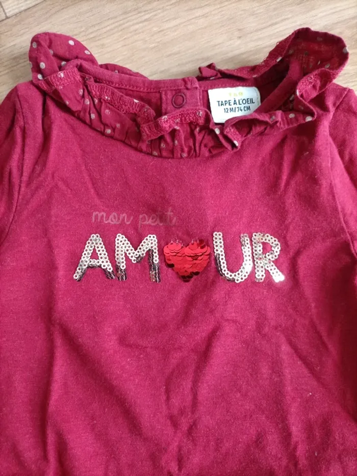 Ensemble t-shirt manches longues et pantalon rose 12 mois - photo numéro 2