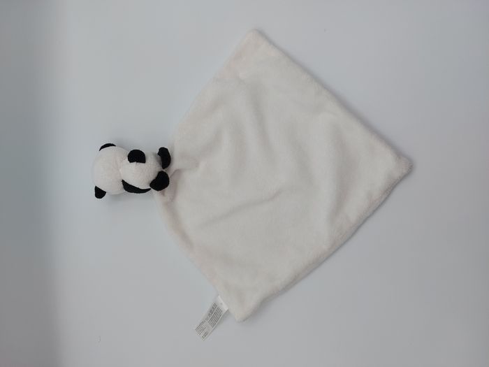 Doudou plat ours panda blanc noir ZEEMAN grelot mouchoir - photo numéro 2