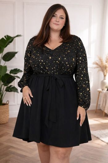Robe de soirée scintillante manches longues nuit étoilée noire et dorée Femme taille 54 marque Asos 💍