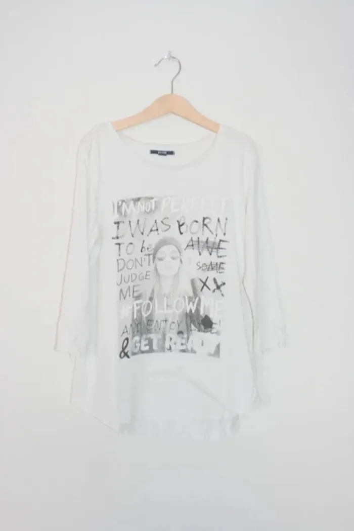 Tee-shirt blanc manches 3/4 Kiabi 12 ans