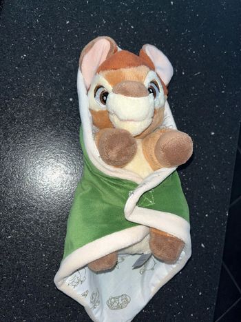 Peluche doudou Bambi, faon - couverture vert marron beige
