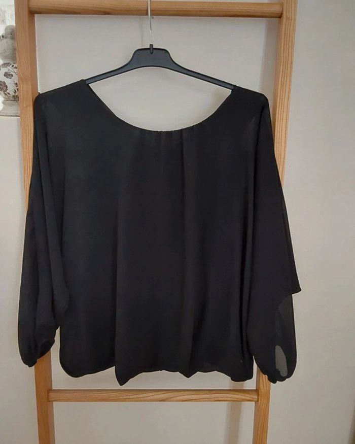 Blouse chic en voile noir dos lacets T 36/38 - photo numéro 5