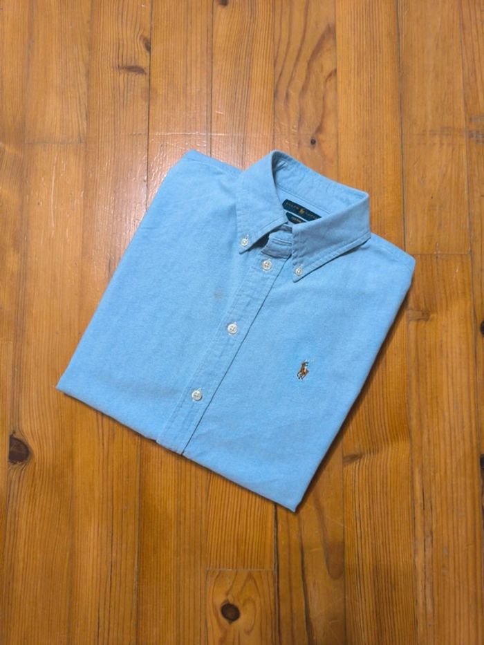 Chemise Manches longues - Custom Fit - Ralph Lauren - Logo brodé premium - Bleu clair - Taille M - photo numéro 2