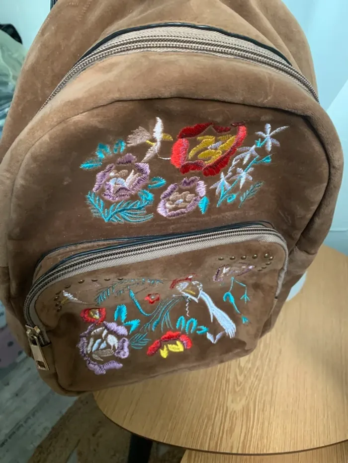 Mini sac à dos marron velours motif - photo numéro 5