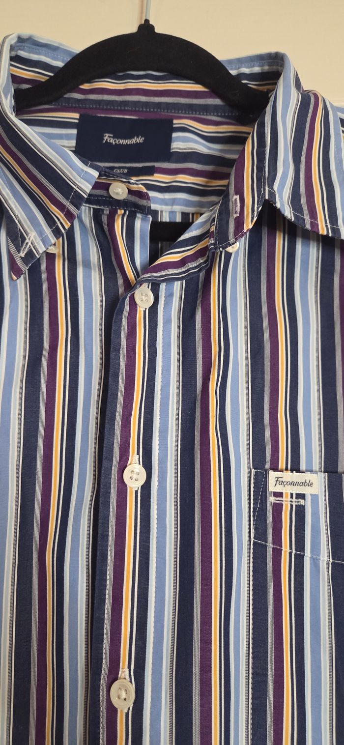 Chemise Façonnable Club XL – 100 % coton – Rayures bleu marine / jaune / prune – Élégance française - photo numéro 8