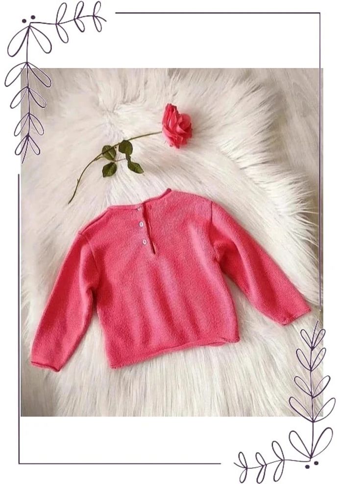 Pull acrylique bébé fille 24 mois broderies fleurs - photo numéro 3