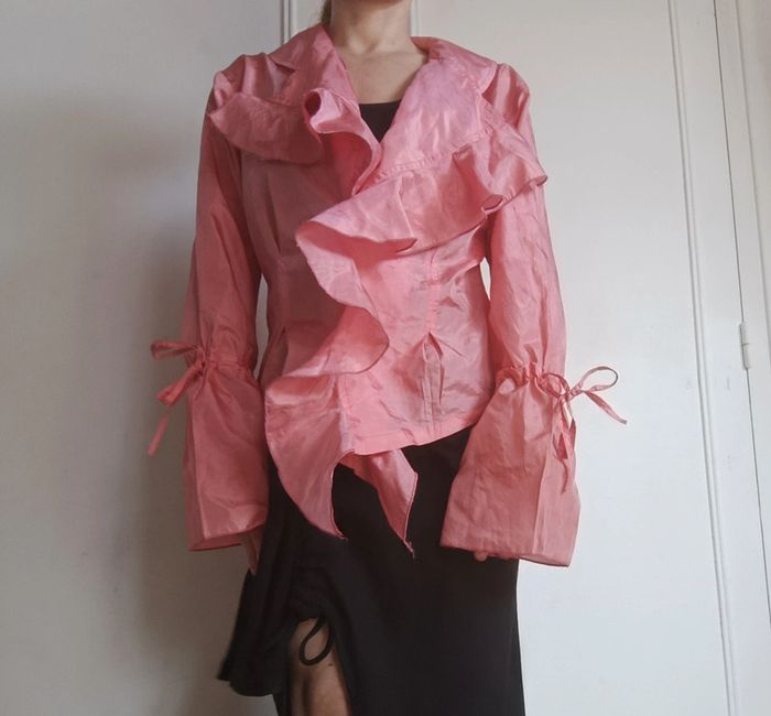 🩷 chemisier à volants rise satiné élégante vintage femme sexy raffiné t s M l - photo numéro 9