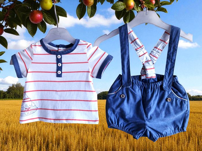SERGENT MAJOR - NEW - 2P BÉBÉ GARCON SALOPETTE SHORT + TEE-SHIRT ASSORTI 1M - photo numéro 3