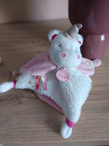 Doudou licorne baby nat rose et blanc