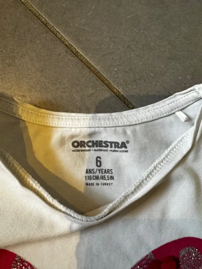T shirt manches courtes - Orchestra - Noeuds papillon - Blanc, rose & argenté - 6 ans - photo numéro 2