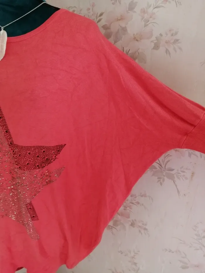 Tunique corail à manches chauve-souris et étoile en strass / laetitia mem / (TU) - photo numéro 3