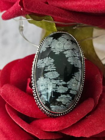 Bague texturee en argent sterling 925 avec pierre obsidienne flocon de neige