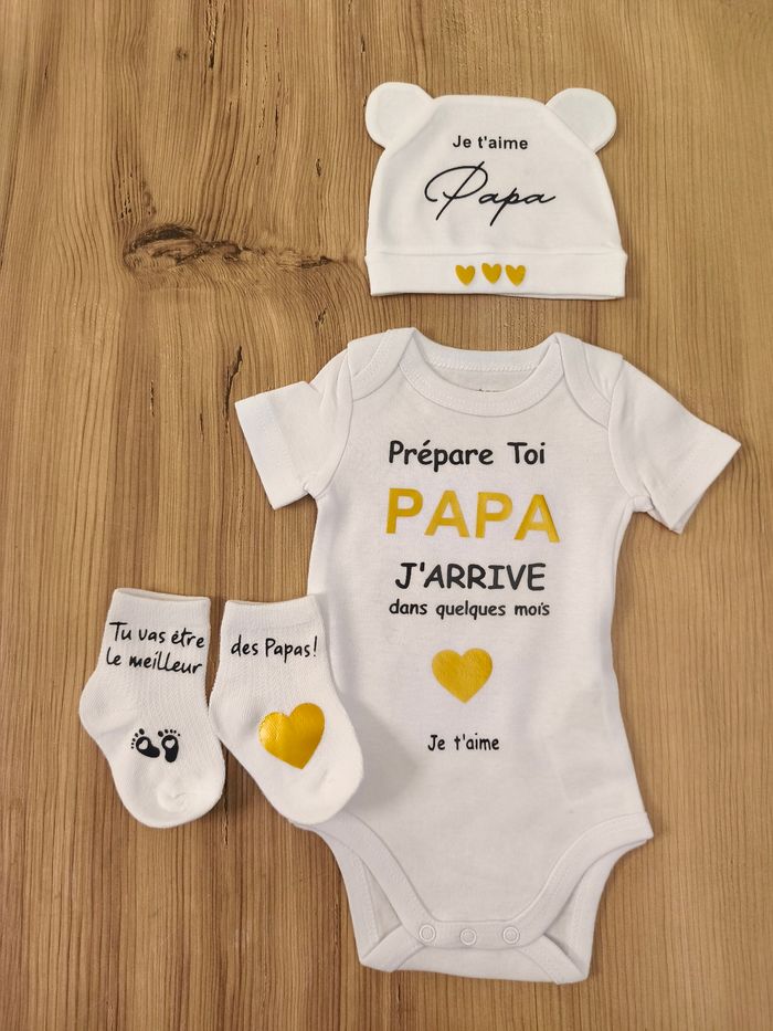 Ensemble bébé bodie bonnet et chaussettes annonce grossesse cadeau surprise papa - photo numéro 2