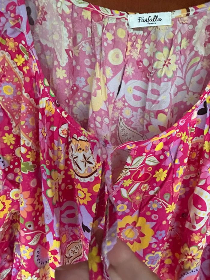 Blouse rose fleurie Farfalla taille unique - photo numéro 2