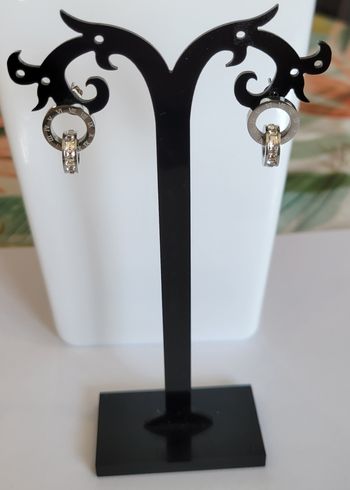 BOUCLES D'OREILLES DOUBLE ANNEAUX STRASS CHIFFRES ROMAINS ! NEUF !