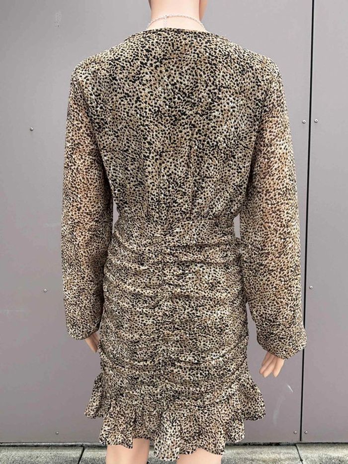 Robe léopard froncée manches longues fluide – Taille S - photo numéro 8