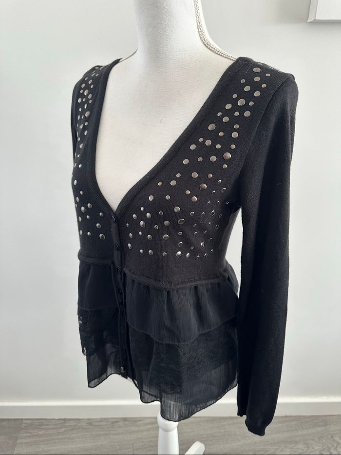 Cardigan blouse noir et argenté clous mesh dentelle Morgan T38 M - photo numéro 5