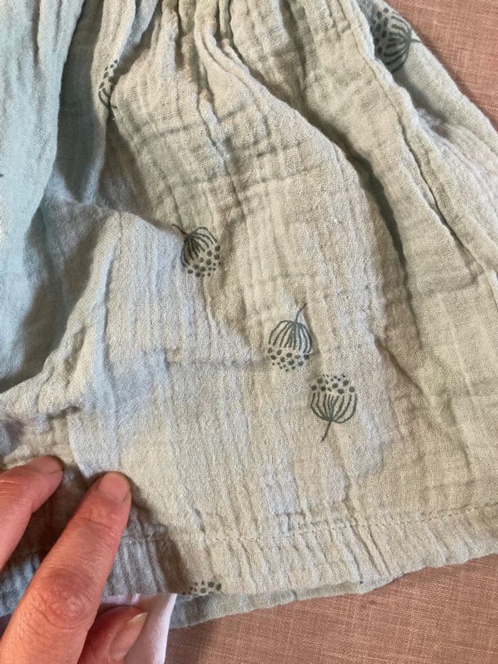 Robe + legging bébé 6 mois – gaze de coton verte et coton blanc - photo numéro 2