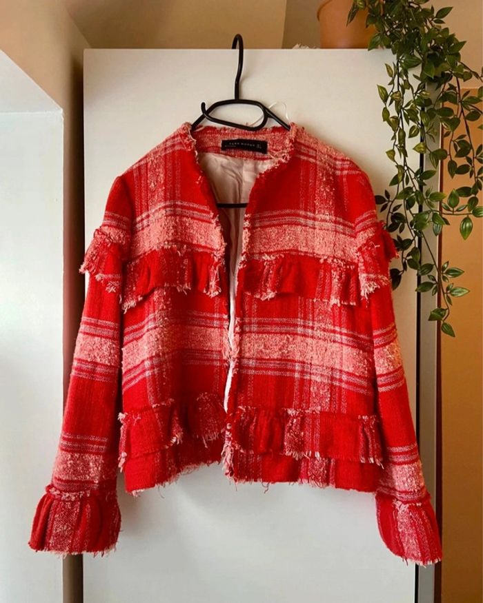 🌼 Veste femme taille L , Zara (Rouge/blanc) 🌼 - photo numéro 2