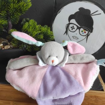 Doudou plat lapin gris blanc bleu rose Les Touptis Baby Nat' Bn0204 Vert Violet