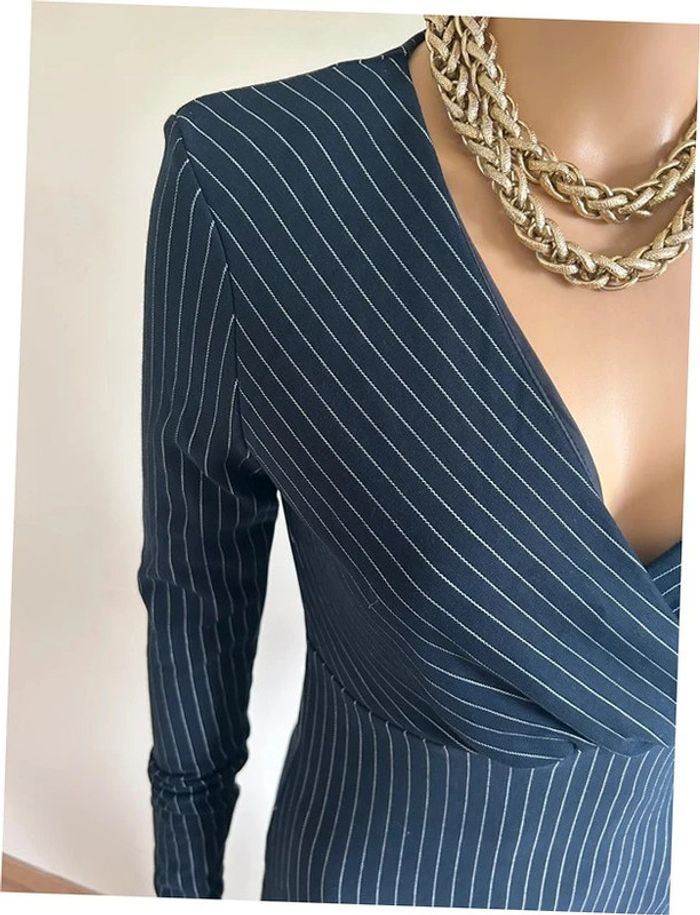 Robe bleue marine à manches longues avec rayures blanches Mango taille S TBE - photo numéro 5