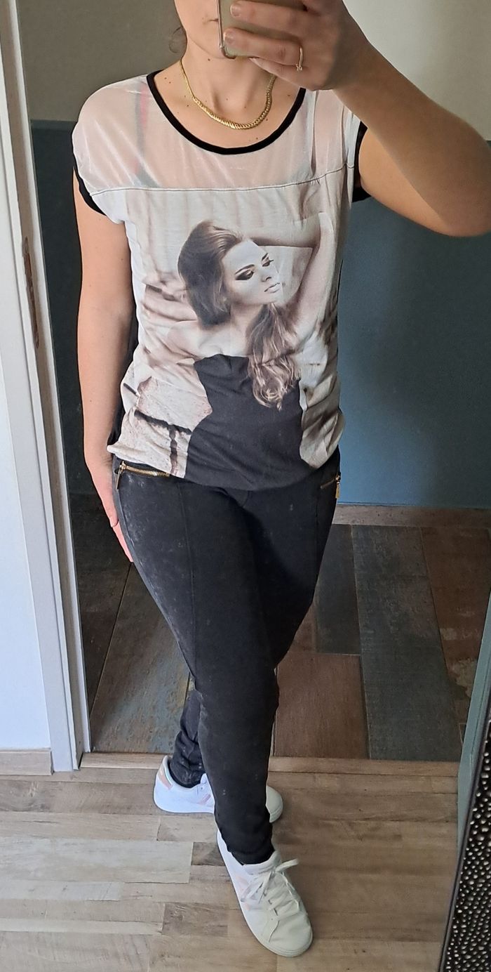 Tee shirt manches courtes femmes noir et beige taille S Made In Italy - photo numéro 4