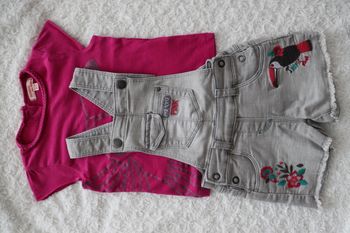Ensemble  salopette courte  en  jean  Orchestra  et t-shirt toucan DPAM  3  ans