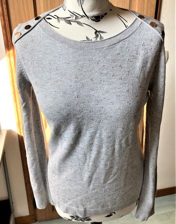 Pull gris clair paillettes dorées Camaïeu taille 36/38