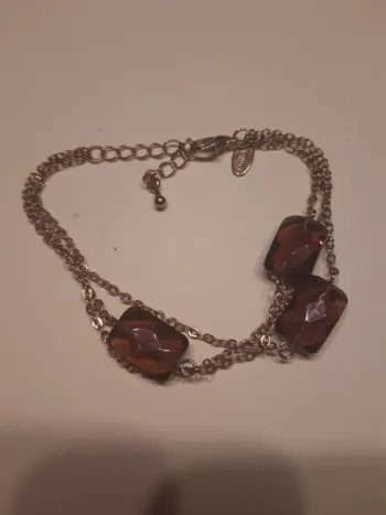 Bracelet fantaisie doré pierres marrons reflets mauves