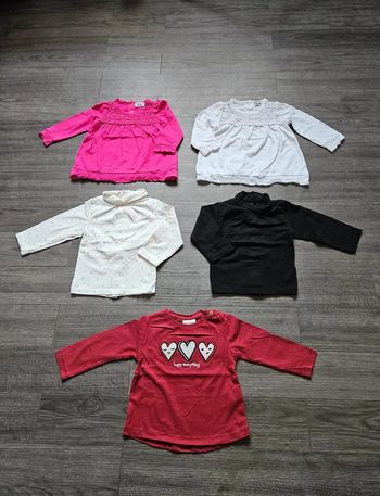 Lot de 5 tee-shirts manches longues fille taille 9 mois
