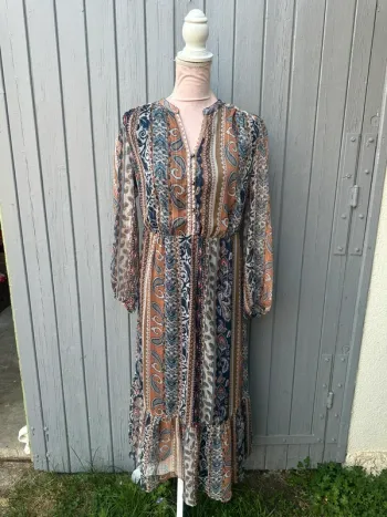 Robe longue fleurie colorée imprimés manches longues légère doublée 40/L