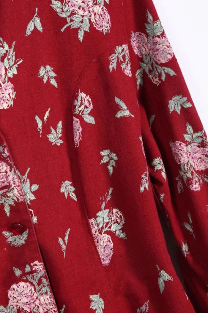 Veste légère vintage 80's en coton et lin motif fleurs et roses peintes (#240653) - photo numéro 6