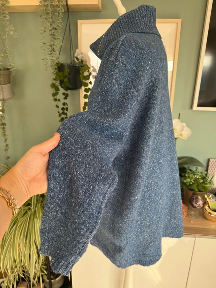 Pull col roulé en maille bleu argenté long taille XL - photo numéro 2