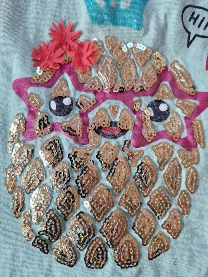Débardeur été fille Trafic bleu ciel ananas sequins 8 ans - photo numéro 6