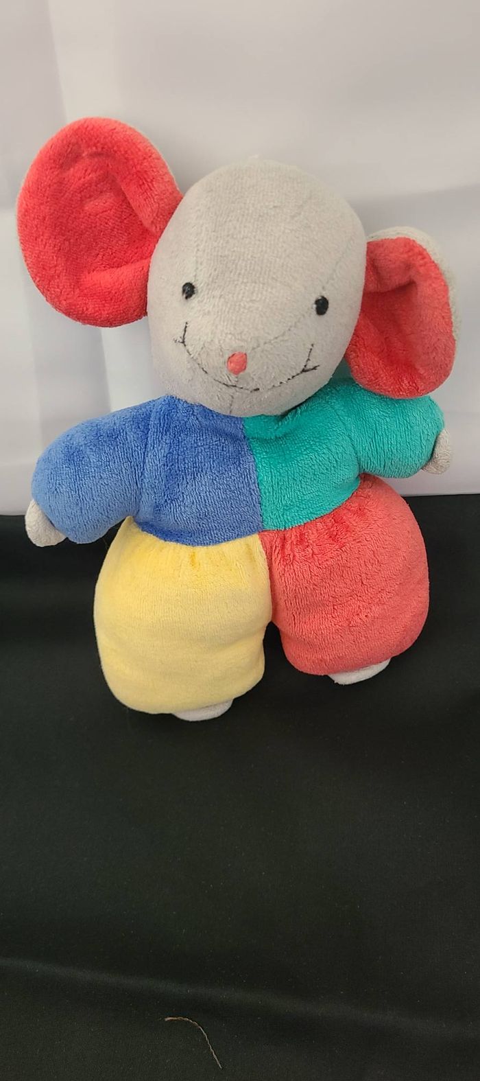 doudou souris vintage oreilles rouge , jaune rouge vert bleu - photo numéro 4