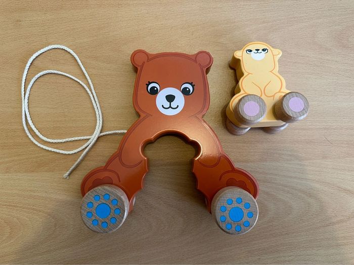 Famille ours et son ourson en bois à tirer - photo numéro 2