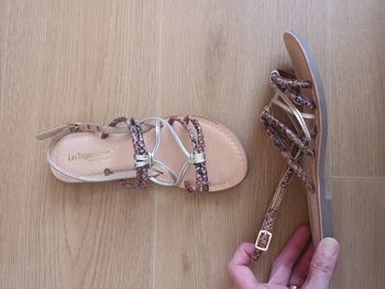 Sandales les tropeziennes 36 neuf femme été  en cuir  doré  or marron