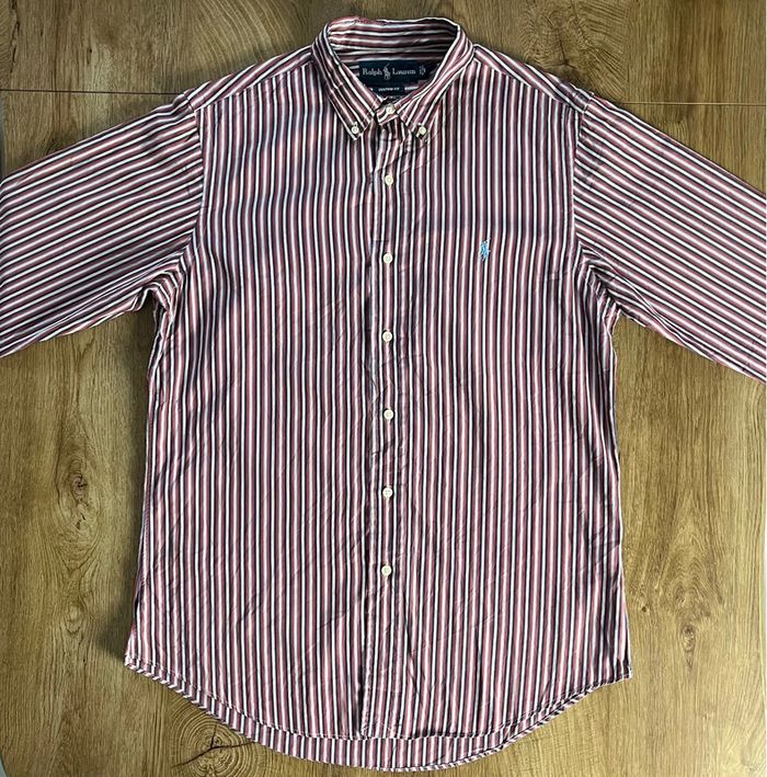 Chemise à manches longues rayée bleue, blanche et rouge Ralph Lauren pour homme, taille M - photo numéro 4